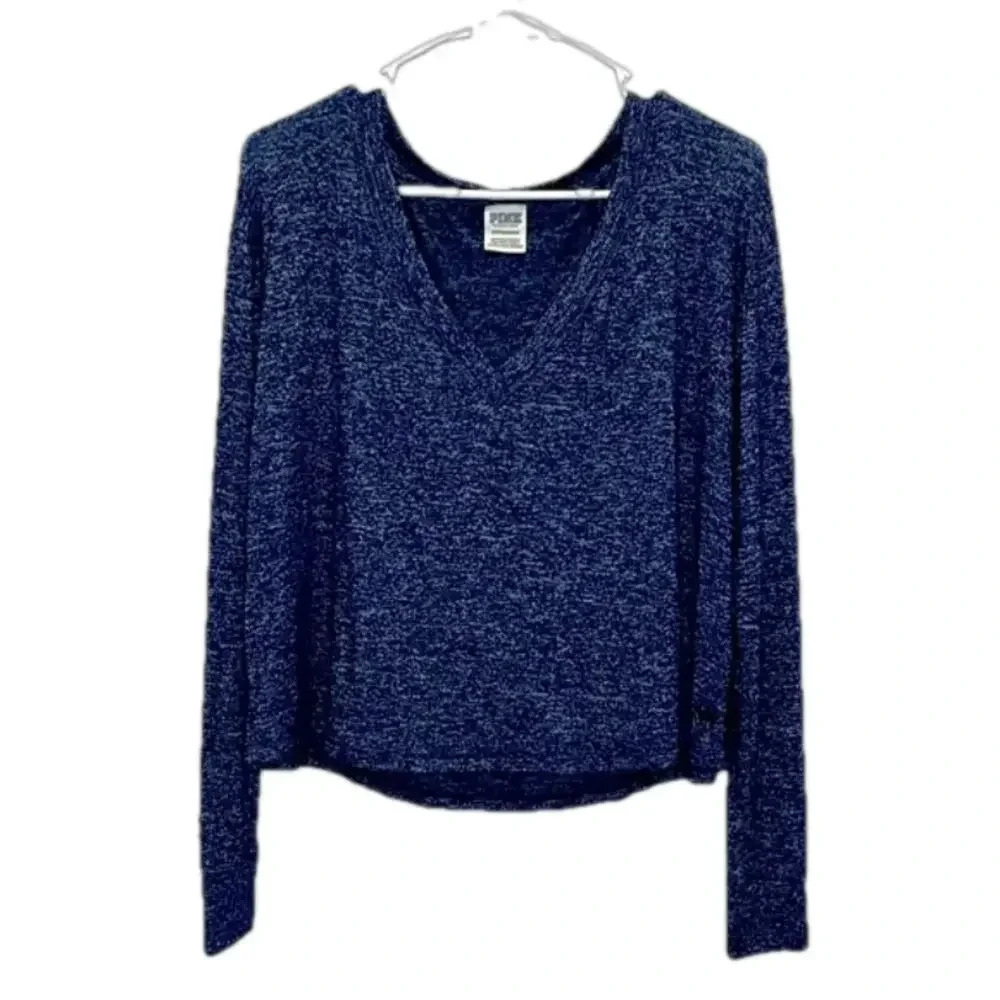 PINK oversized top xs long sleeved marbled v neck blue top comfy lounge top